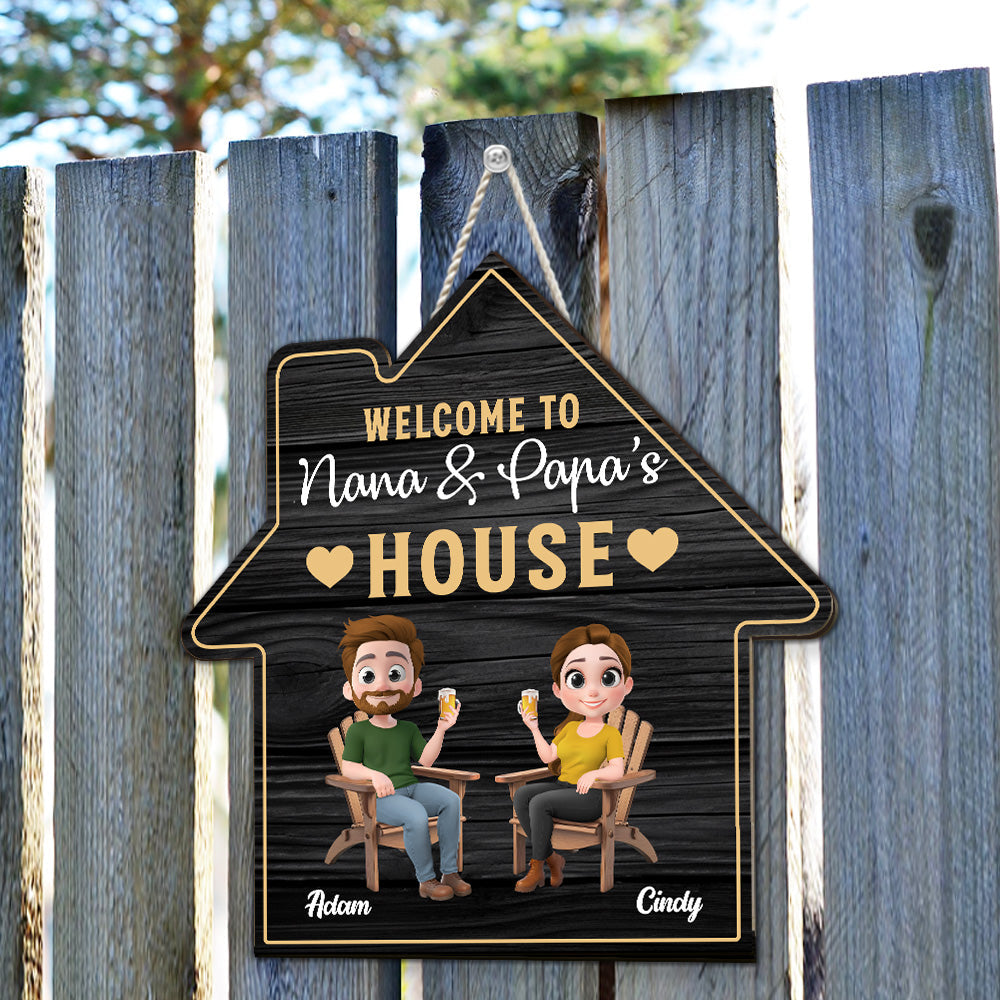 Custom Family Campground Sign, Campsite Outdoor Wall Decor • Welcome To Nana & Papa House - Personalized Wood Sign
