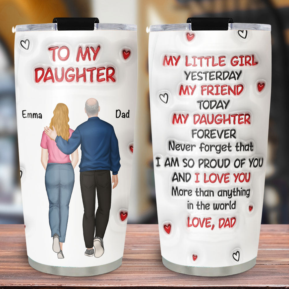 Custom Christmas Birthday Gifts For Daughter • Hug From Dad - Personalized 3D Inflated Effect Tumbler