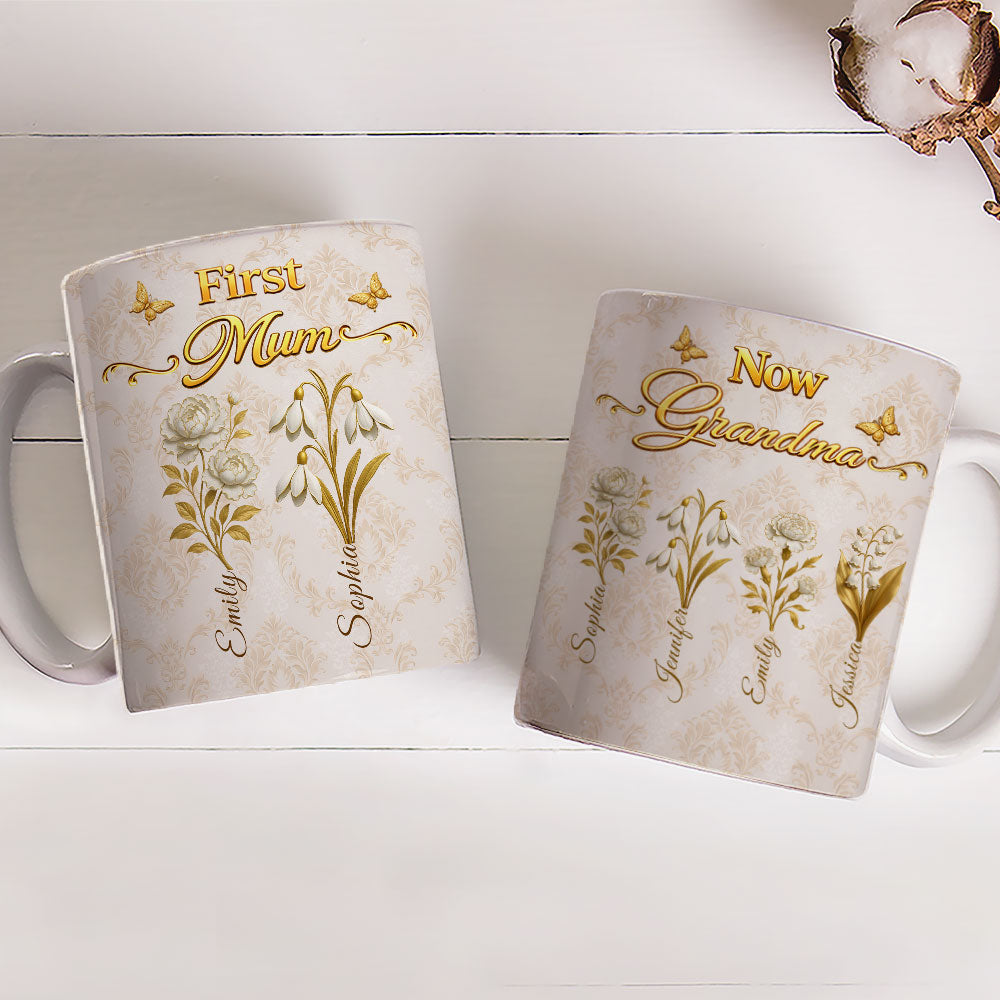 Custom Mother's Day Gift for Mom & Grandma • First Mom Now Grandma Vintage - Personalized Coffee Mug
