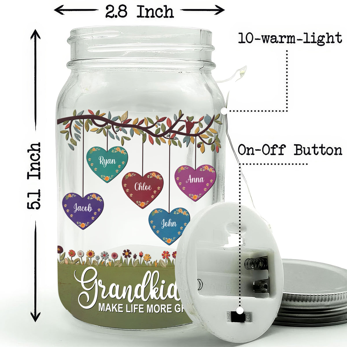 Grandkids Make Life More Grand - Personalized Mason Jar Light