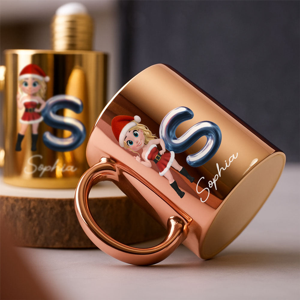 Custom Best Friend, Christmas & Birthday Friendship Keepsake Gift • Glitter Alphabet Cartoon - Personalized Metallic Mug