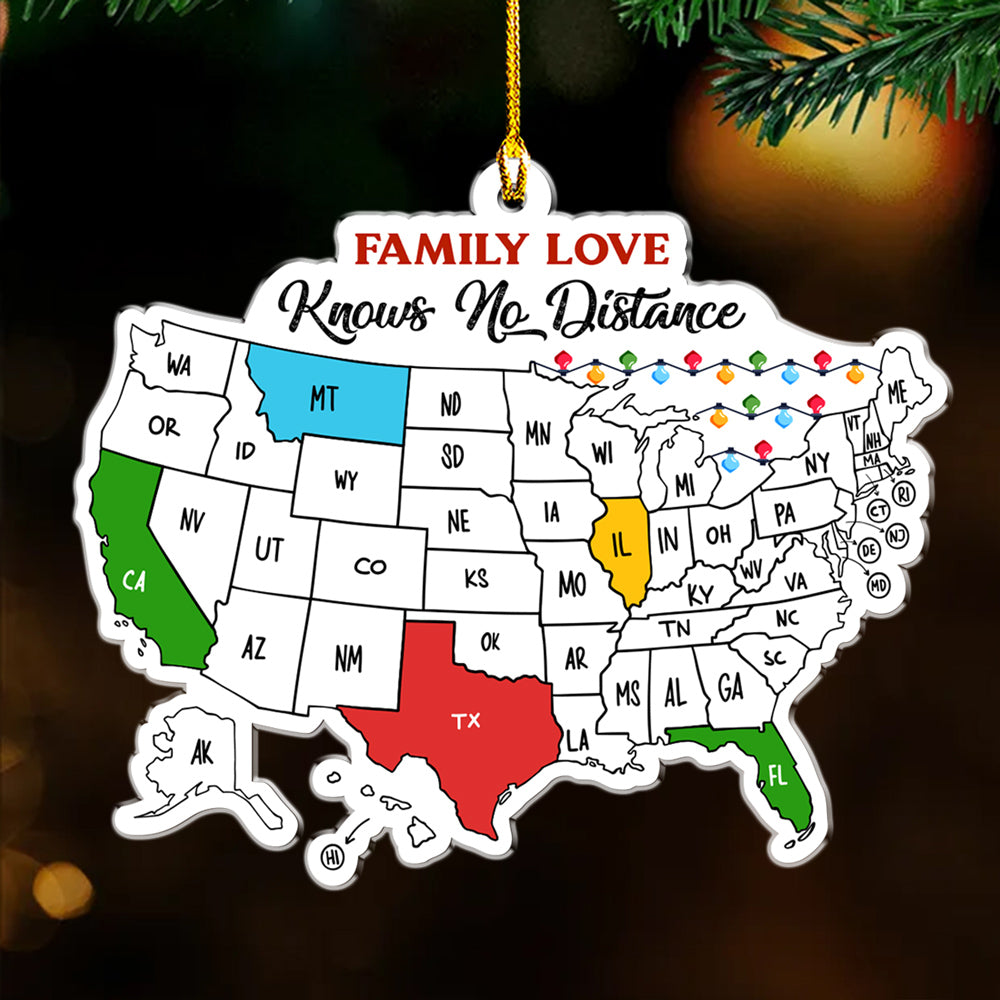 Custom Family Ornament, Christmas Gift for Family Members •  Family Love Across The Miles - Personalized Acrylic Ornament