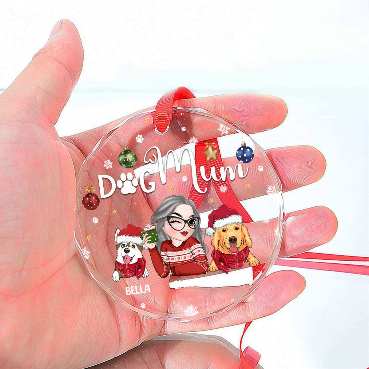Custom Keepsake Christmas Ornament •  Dog Mom - Personalized Glass Ornament