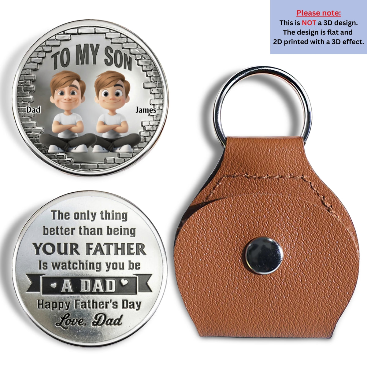 Custom Son Coin Keychain, Father's Day Birthday Gifts • You Be A Dad Cartoon Version - Personalized Pocket Hug