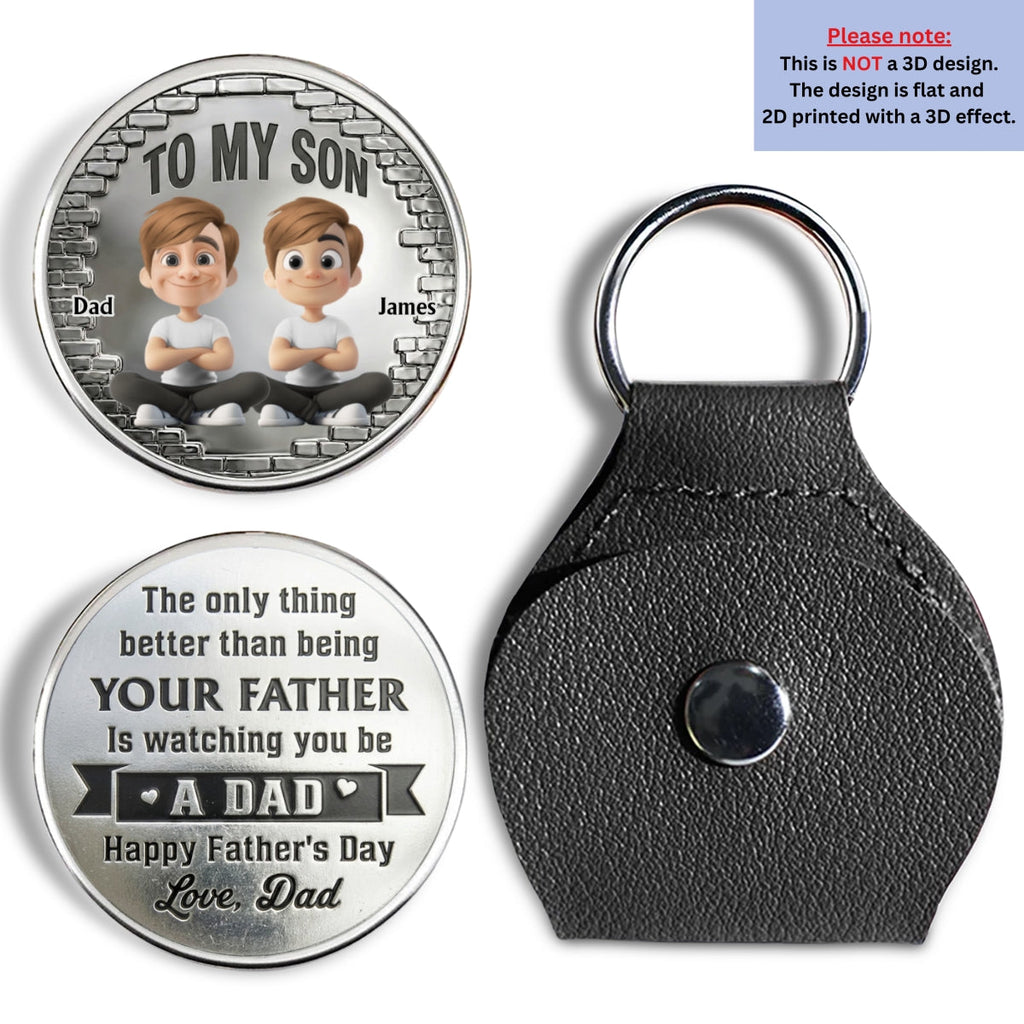 Custom Son Coin Keychain, Father's Day Birthday Gifts • You Be A Dad Cartoon Version - Personalized Pocket Hug