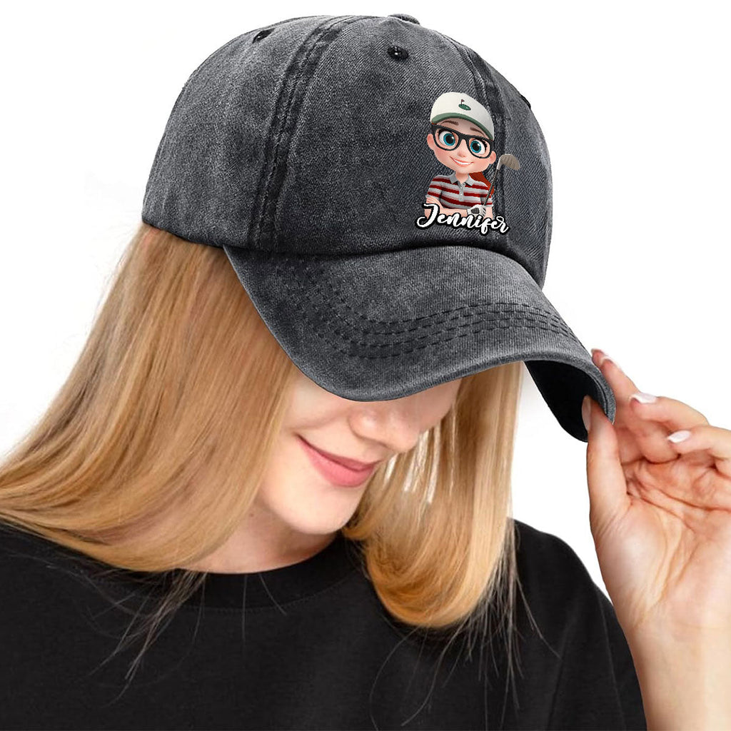 Custom Christmas Headwear Birthday Gifts for Dad • Born To Golf - Personalized Vintage Washed Denim Cap
