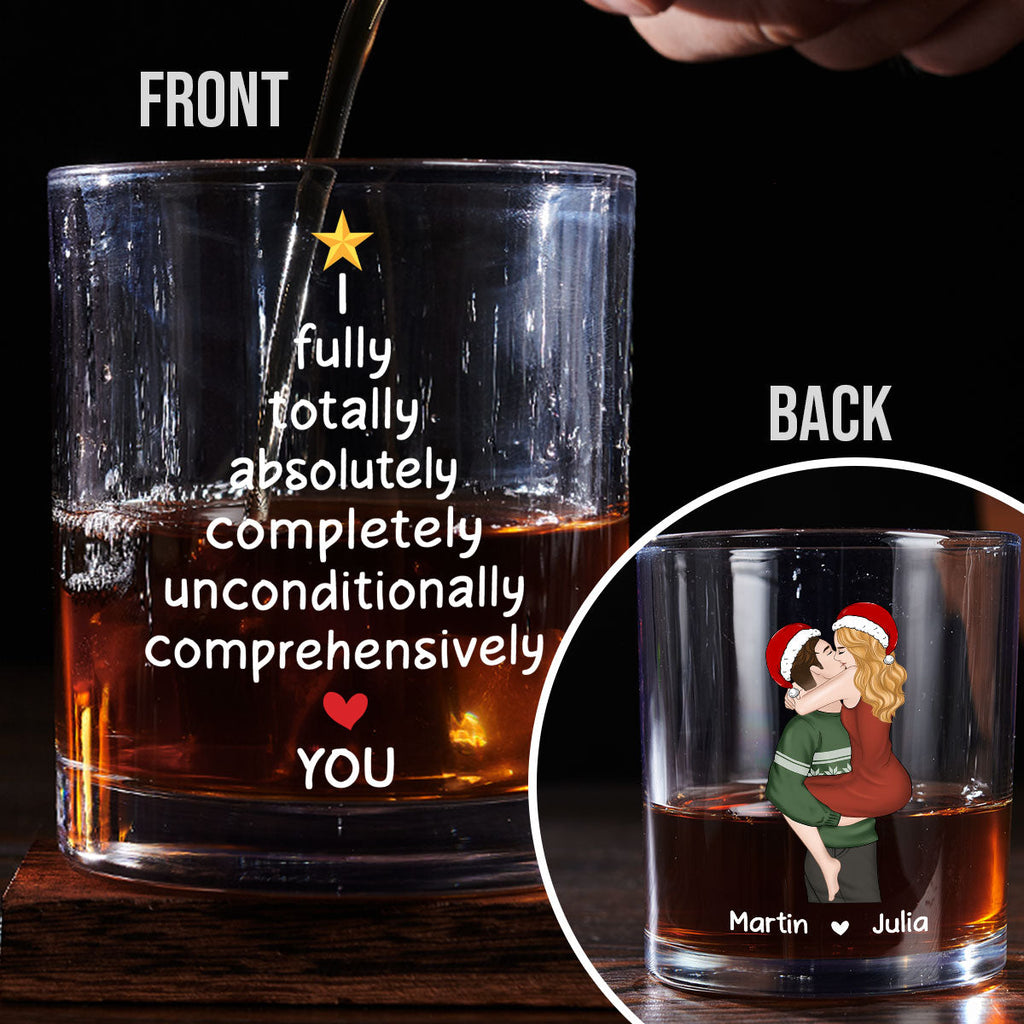 Custom Christmas Anniversary Birthday Drinkware Gifts for Couple • I Fully Love You - Personalized Whiskey Glass