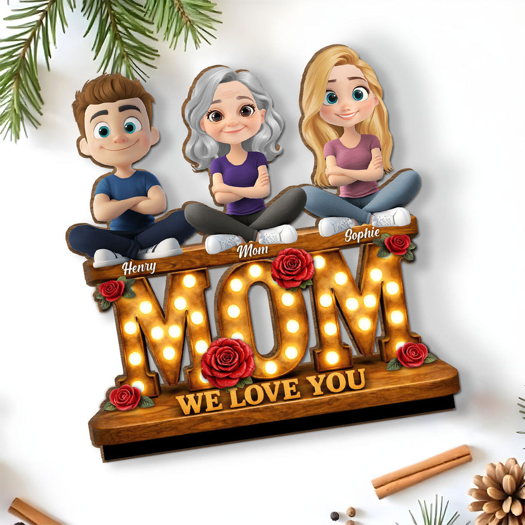 Custom Mother's Day Decor, Gift for Mom & Grandma • Mom Love Forever - Personalized 2-Layer Wood Plaque With Flat Base