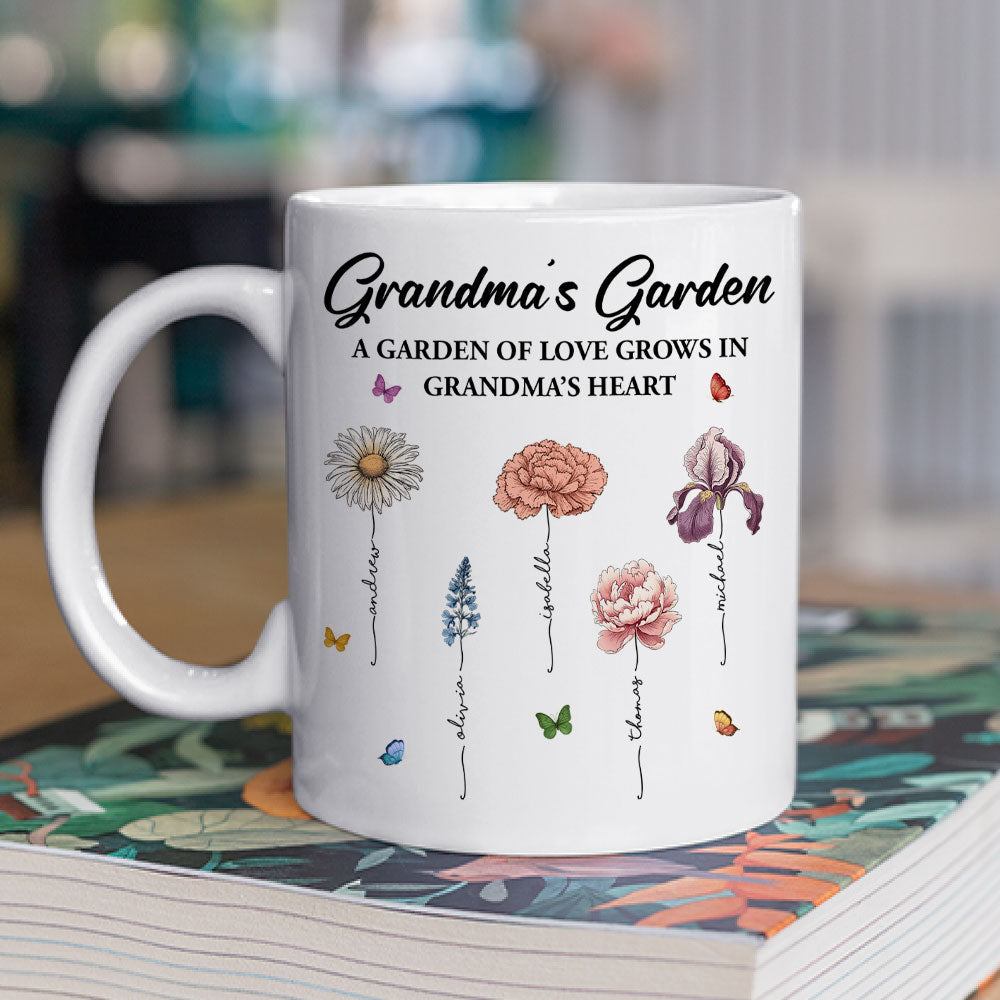 Custom Christmas & Birthday Gift For Grandma • Her Garden Grows With Love - Personalized Coffee Mug