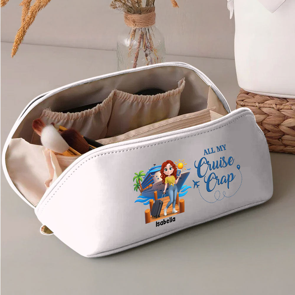 All My Cruise Crap - Personalized Leather Makeup Bag