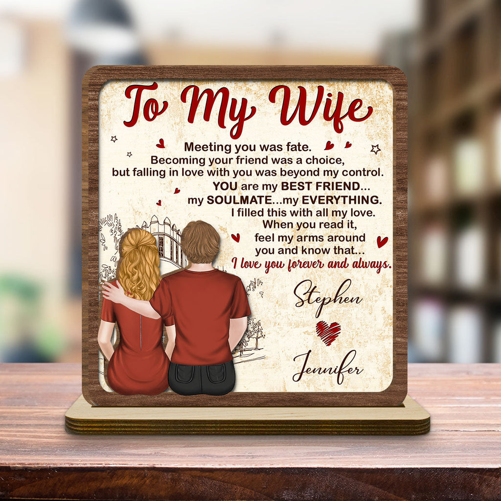 Custom Decor for Wife, Gift for Her • To My Gorgeous Wife - Personalized 2-Layer Wood Plaque With Flat Base