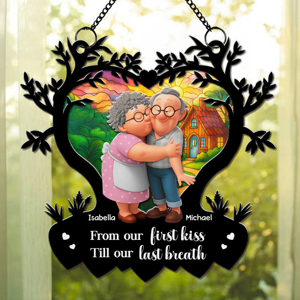 Custom Couple Hanging Decor, Anniversary Valentine's Day Gifts • Grow Old With You - Personalized Suncatcher