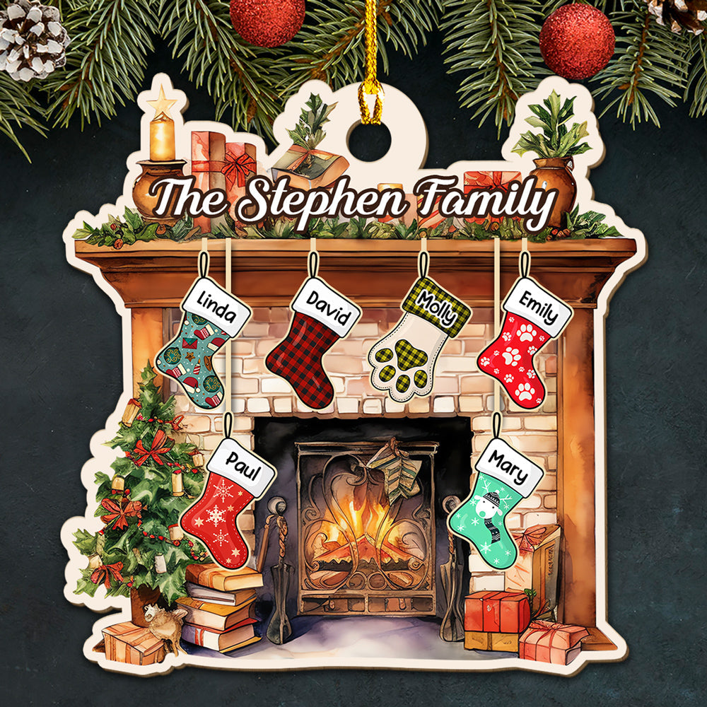 Custom Family Ornament, Christmas Gift for Family Members •  Stocking Christmas Family - Personalized Wood Ornament