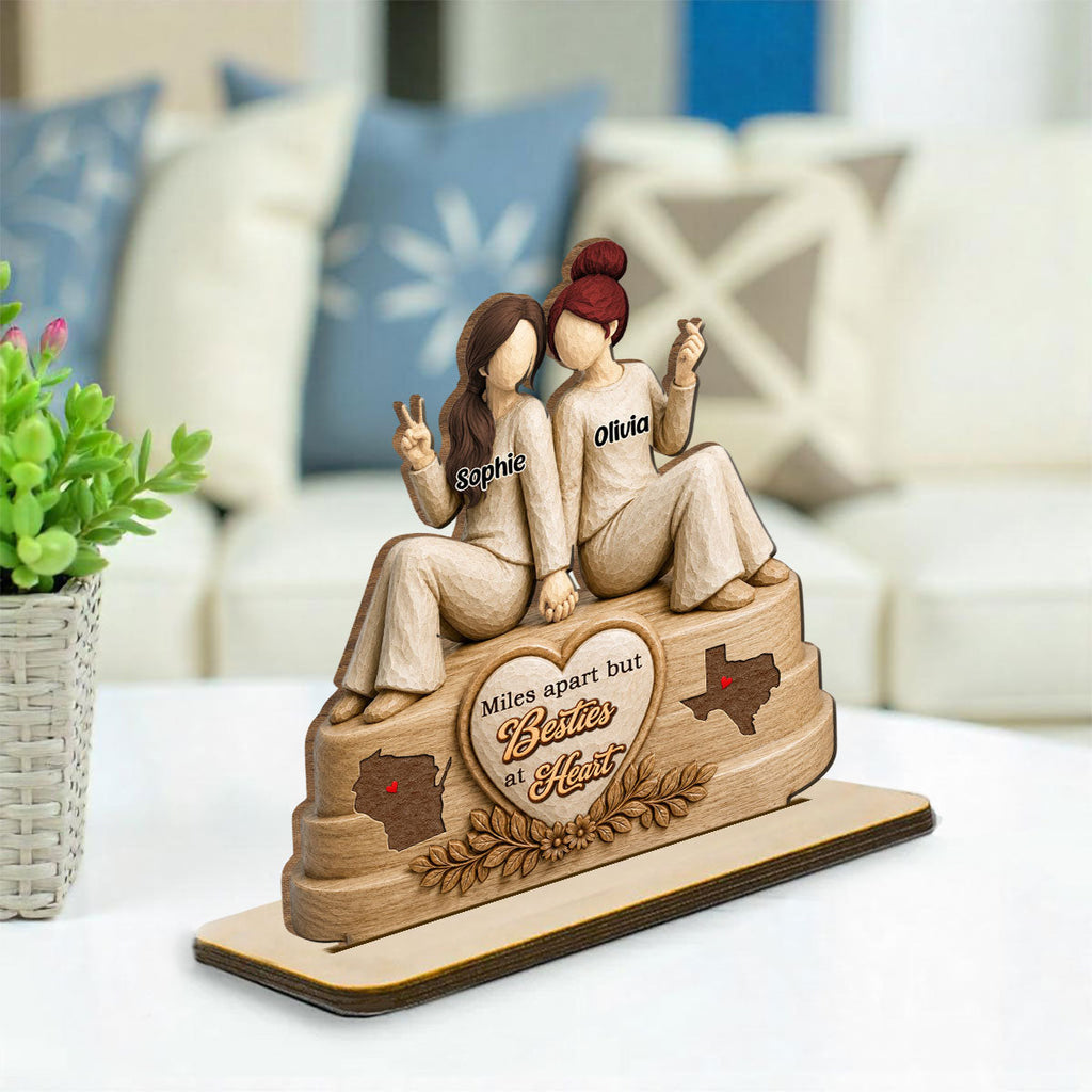Custom Friendship Decor, Christmas Birthday Gifts For Best Friend • Forever Connected - Personalized 2-Layer Wood Plaque With Flat Base