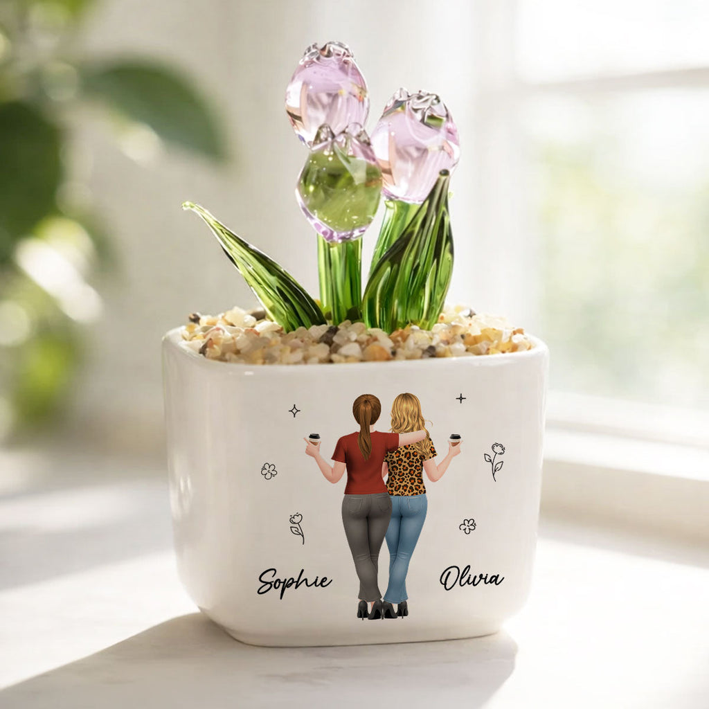Custom Flower Keepsake, Glass Home Decor Gift for Best Friend • Chance Made Us Coworkers - Personalized Glass Everlasting Tulips