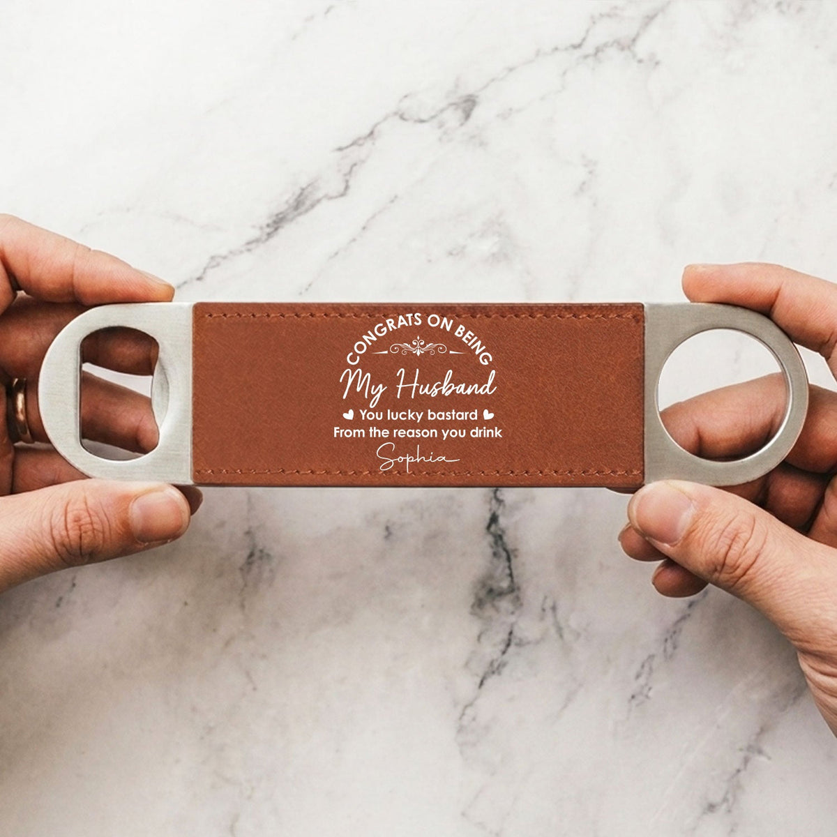 You Lucky Bastard - Personalized Leather Bottle Opener