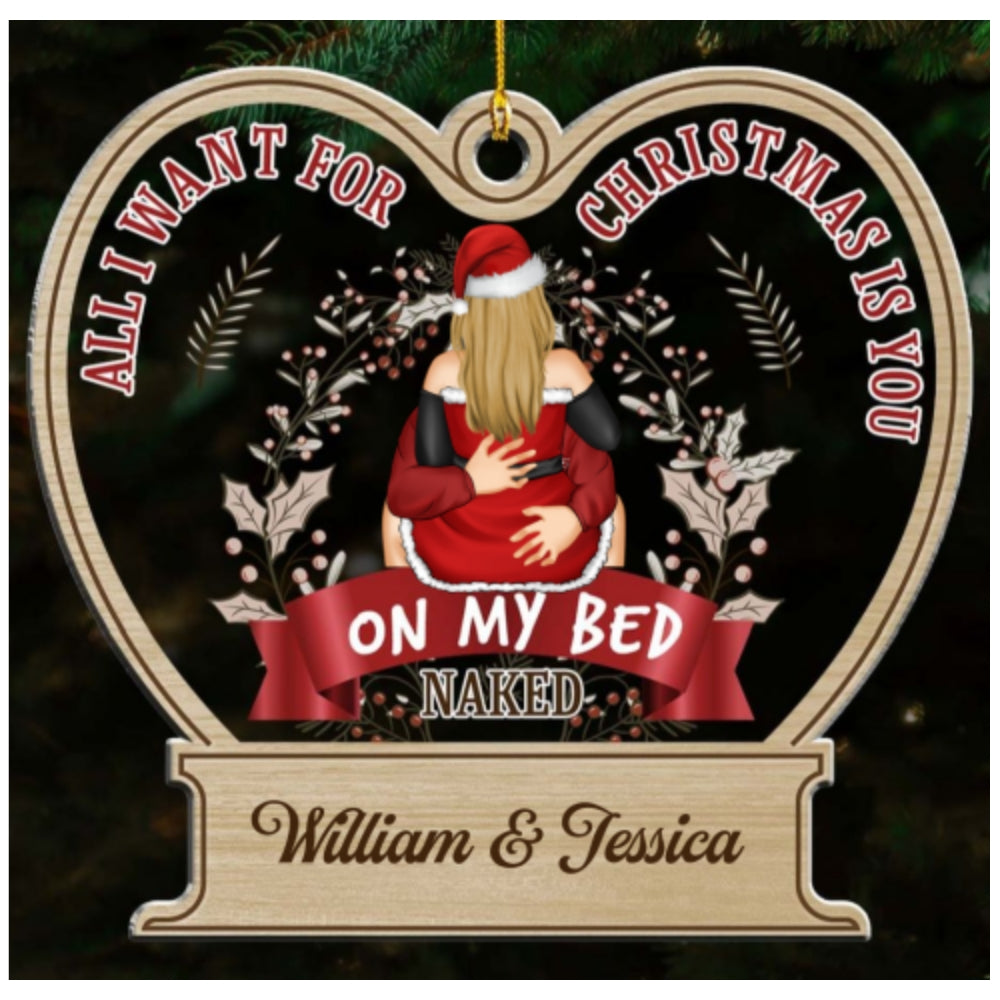 Custom Couple Christmas Ornament, Anniversary Gift •  Naked But Mainly Happy - Personalized Acrylic Ornament