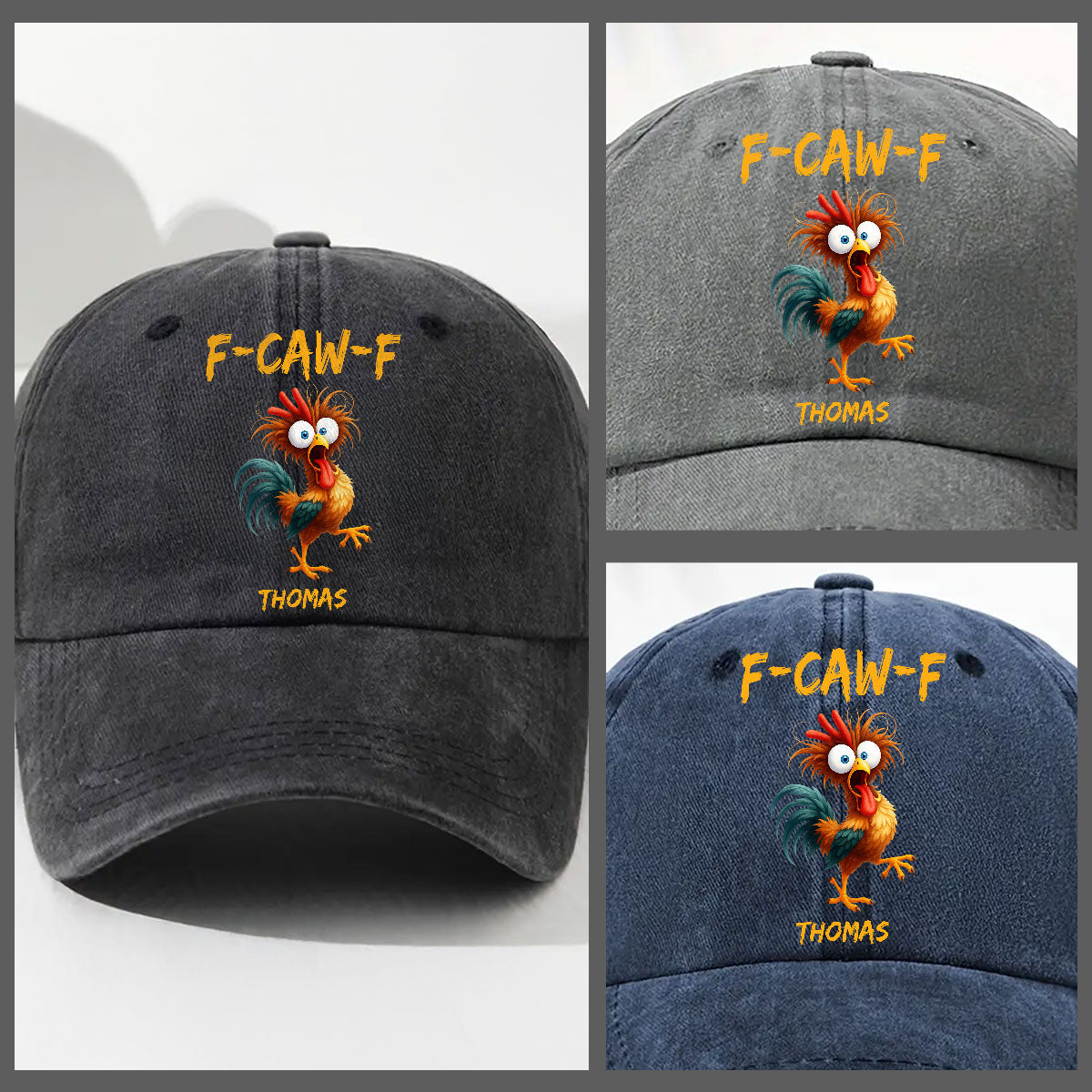 FCAWF Chicken Humor - Personalized Vintage Washed Denim Cap