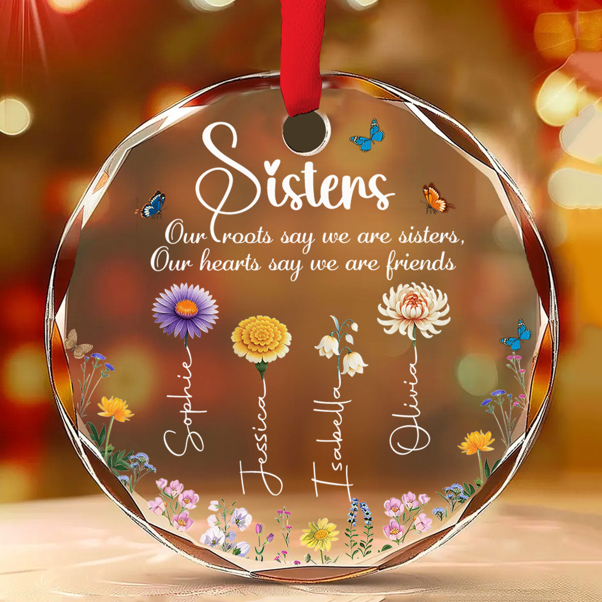 Custom Sister Christmas Ornament •  Our Roots Say We Are Sisters - Personalized Glass Ornament