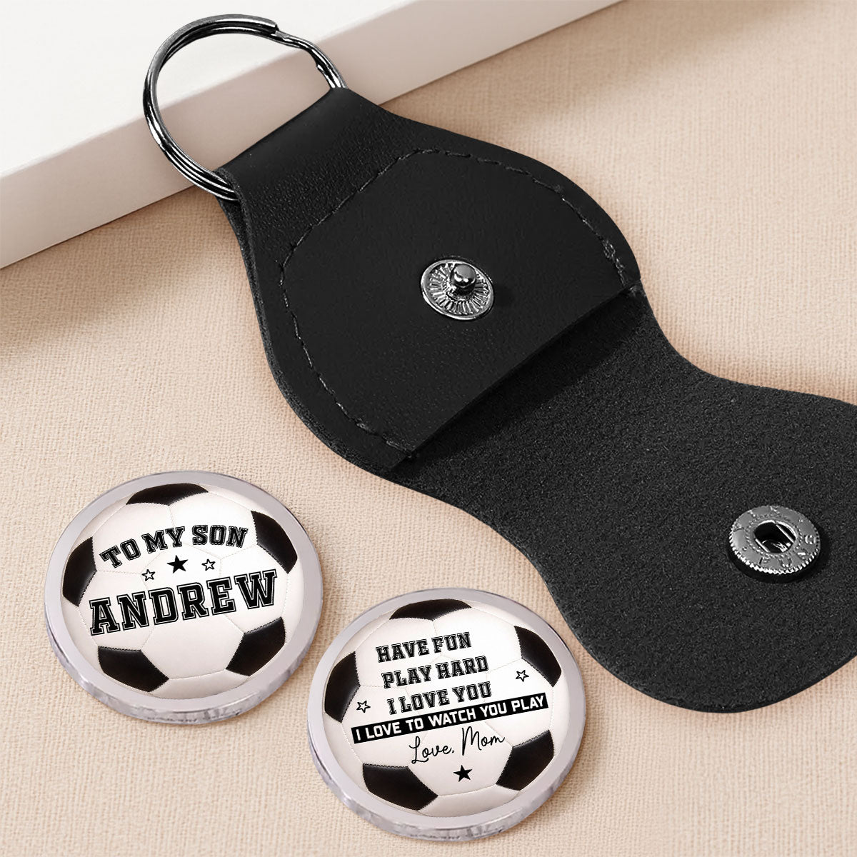 Custom Coin Keychain for Son, Father's Day Birthday Gifts • To My Son Soccer Ball - Personalized Pocket Hug