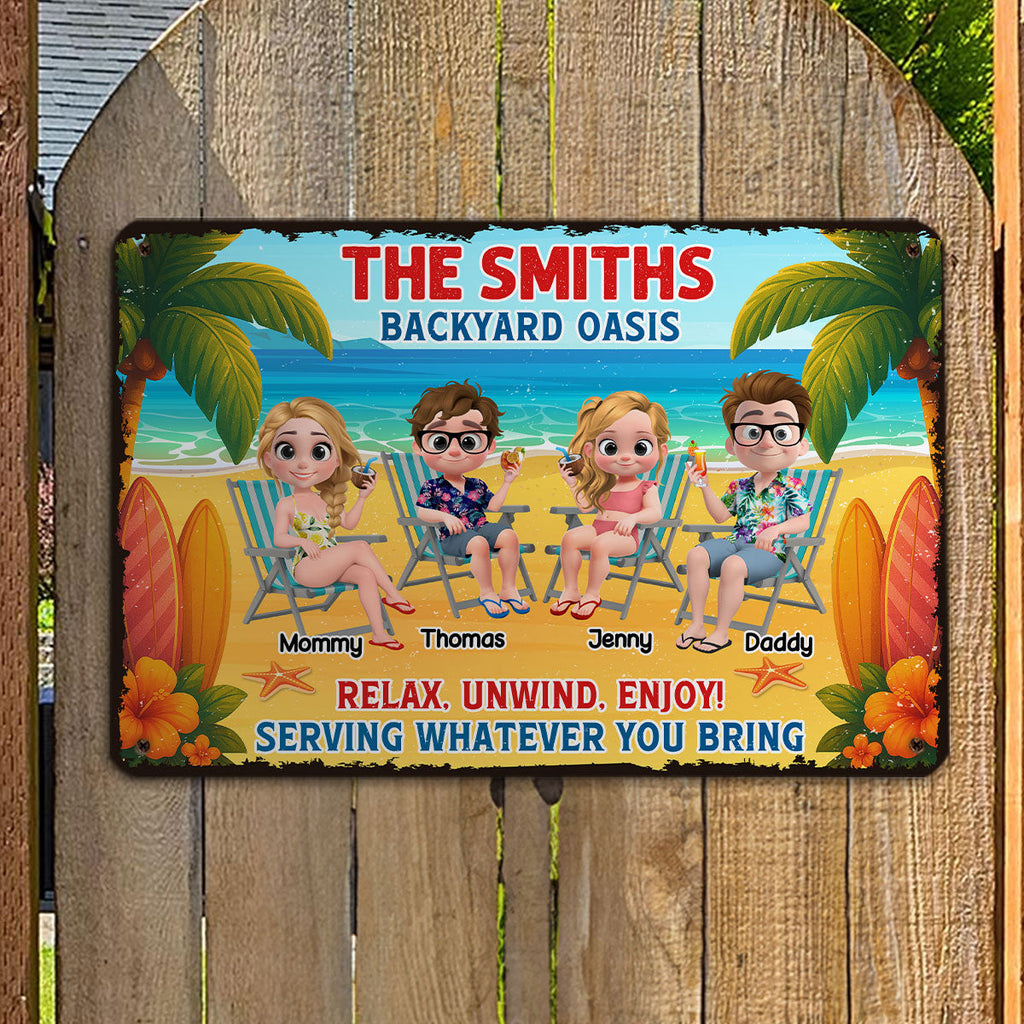 Custom Family Summer Backyard, Patio & Porch Decor • Welcome To Our Family Backyard Oasis - Personalized Metal Sign