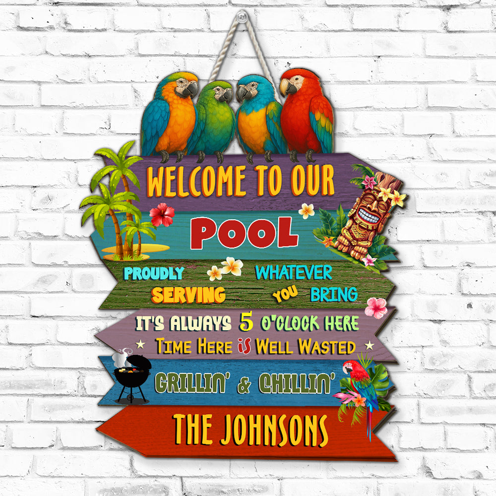 Custom Family Summer Backyard, Patio & Porch Decor • Welcome To Our Patio - Personalized Wood Sign