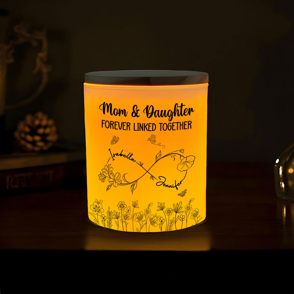 Mom And Daughter Forever Linked Together - Personalized Glass Jar With LED Candle
