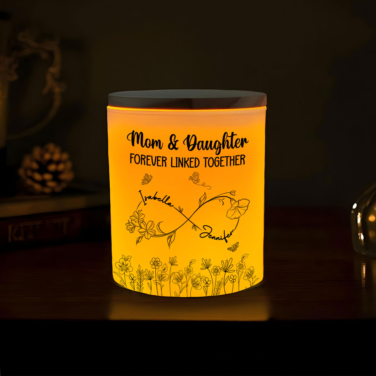 Mom And Daughter Forever Linked Together - Personalized Glass Jar With LED Candle