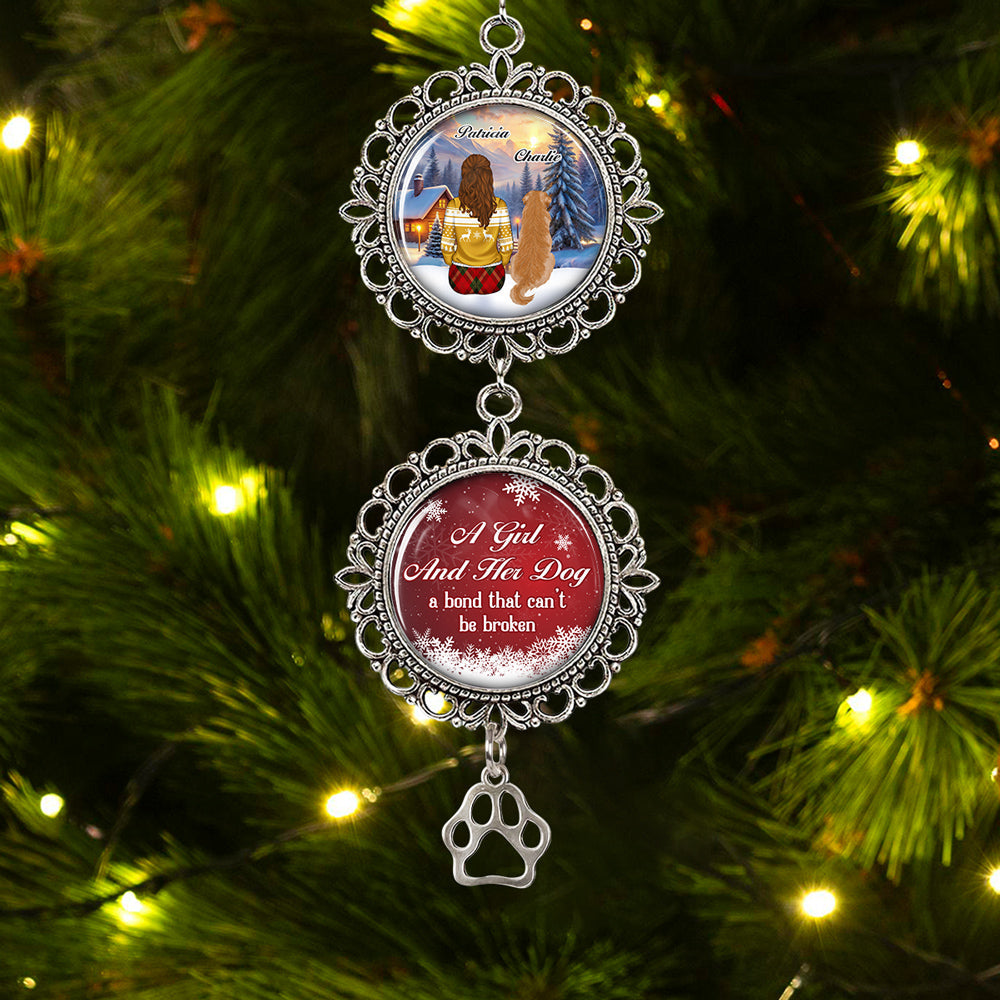 Custom Memorial Christmas Ornament, Sympathy Keepsake •  A Girl And Her Dog - Personalized Charming Ornament