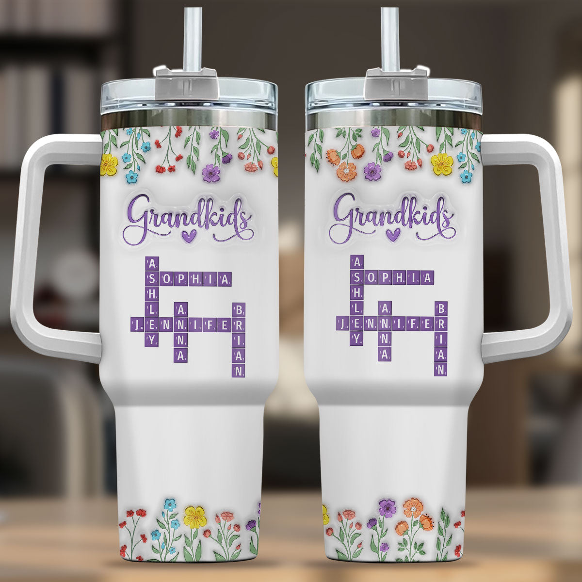 Custom Mother's Day Birthday Gifts For Grandma • Love My Grandkids Crossword - Personalized 3D Inflated Effect Printed 40 Oz Tumbler