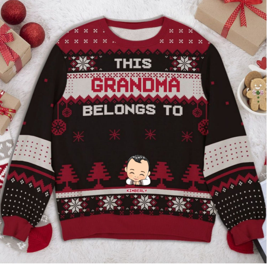 Custom Grandma Christmas Sweatshirt, Gift for Mothers • This Grandma Belongs To - Personalized All-Over-Print Sweatshirt