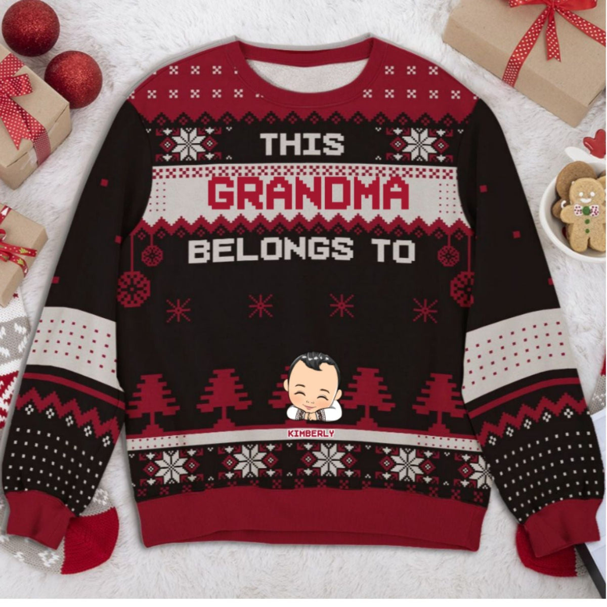Custom Grandma Christmas Sweatshirt, Gift for Mothers • This Grandma Belongs To - Personalized All-Over-Print Sweatshirt
