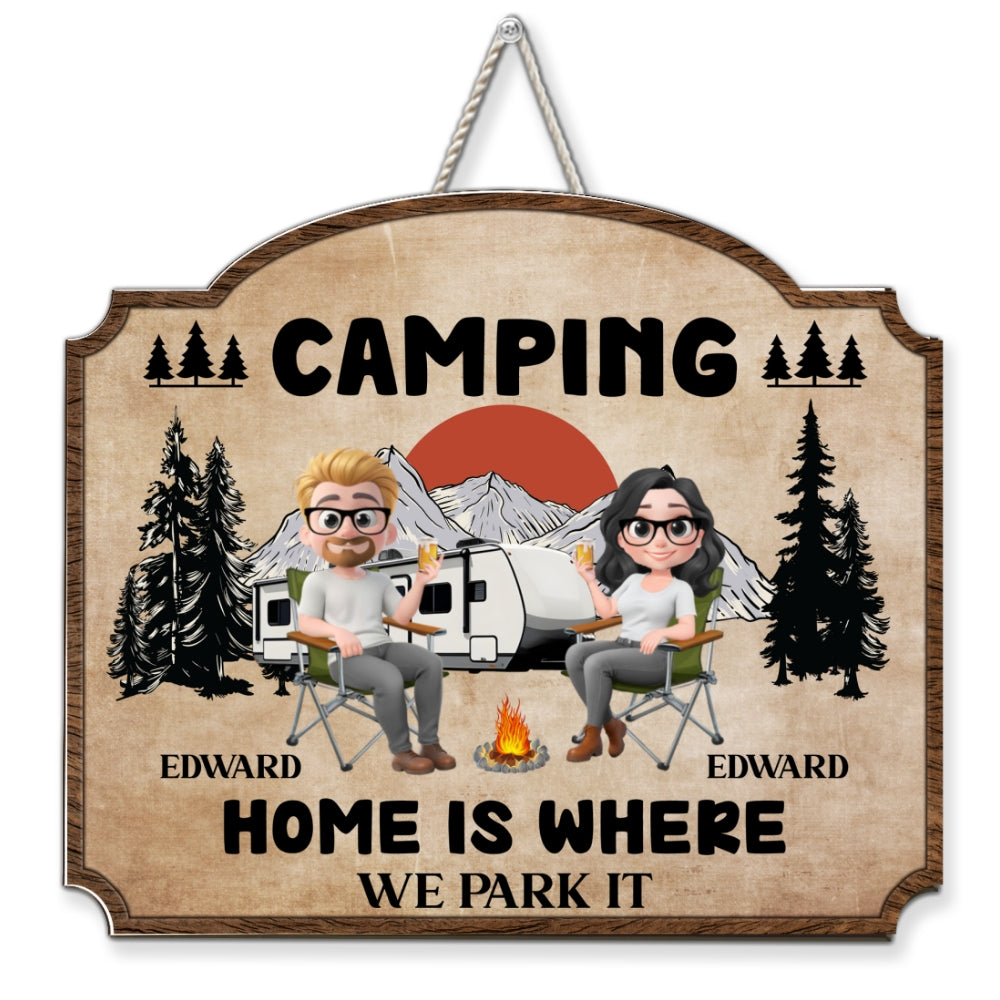 Custom Couple Campground Sign, Campsite Outdoor Wall Decor • Camping Partners For Life - Personalized Wood Sign