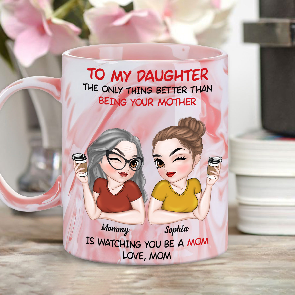 Custom Christmas & Birthday Gift for Mom • To My Daughter - Personalized Pink Marble Mug