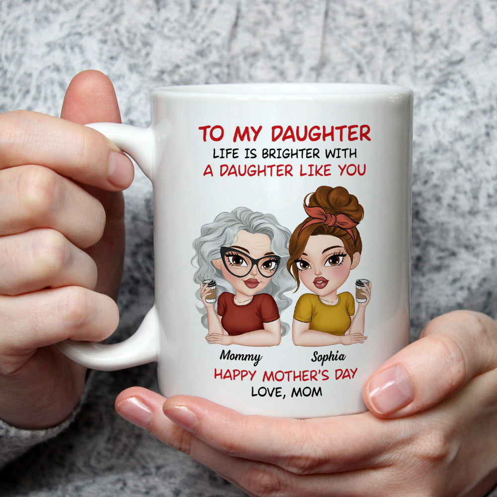 Custom Christmas & Birthday Gift for Mom • Life Shines With Amazing Daughters - Personalized Coffee Mug