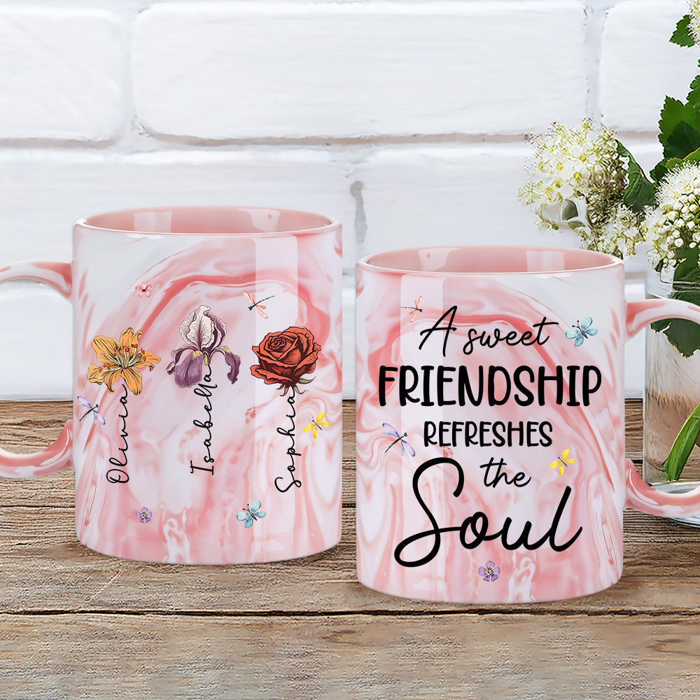 Custom Best Friend, Christmas & Birthday Friendship Keepsake Gift • A Sweet Friendship - Personalized Pink Marble Mug