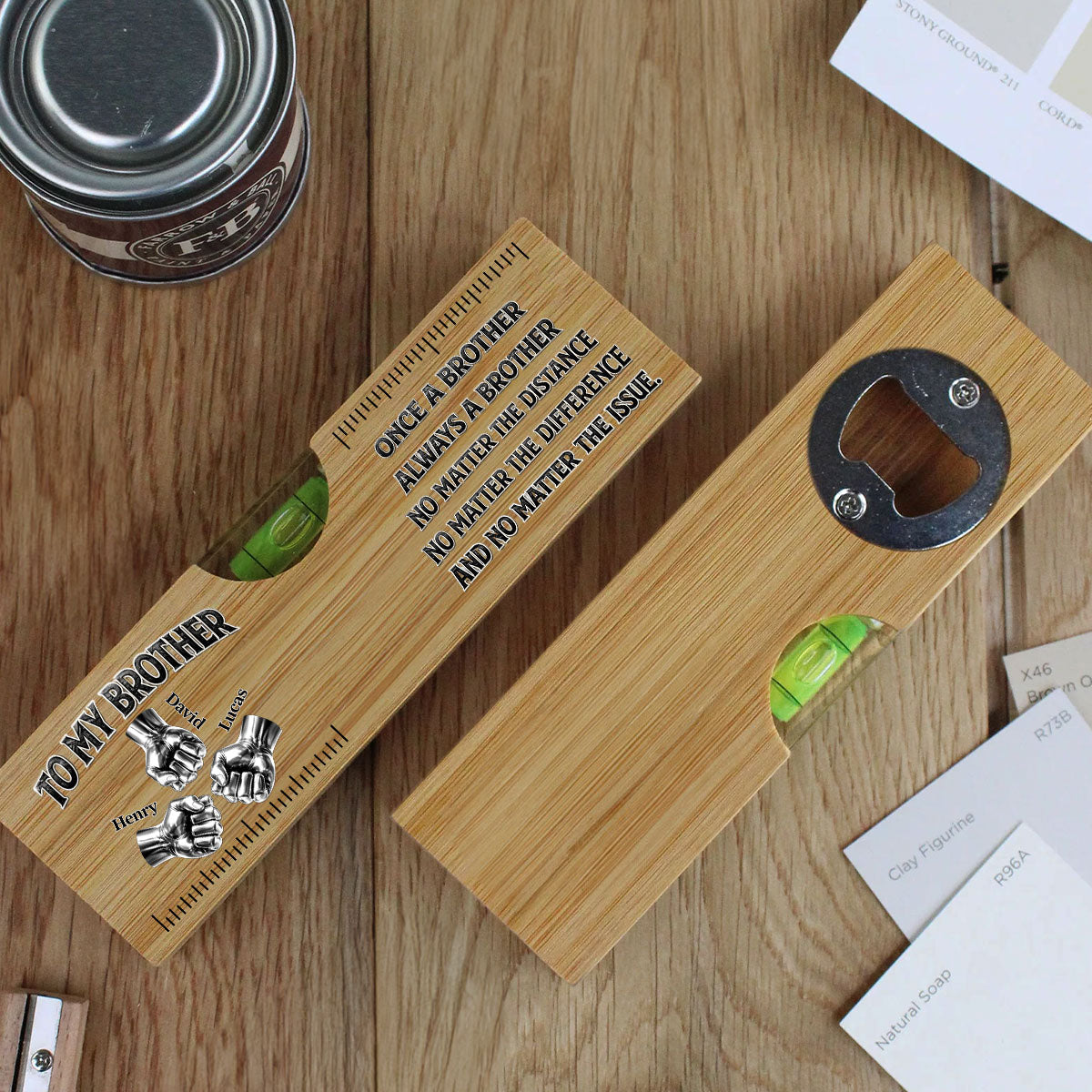 Once A Brother And Always A Brother - Personalized Wooden Spirit Level Bottle Opener