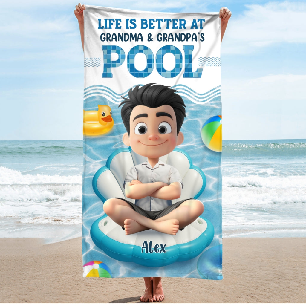 Better At Grandma Pool - Personalized Beach Towel