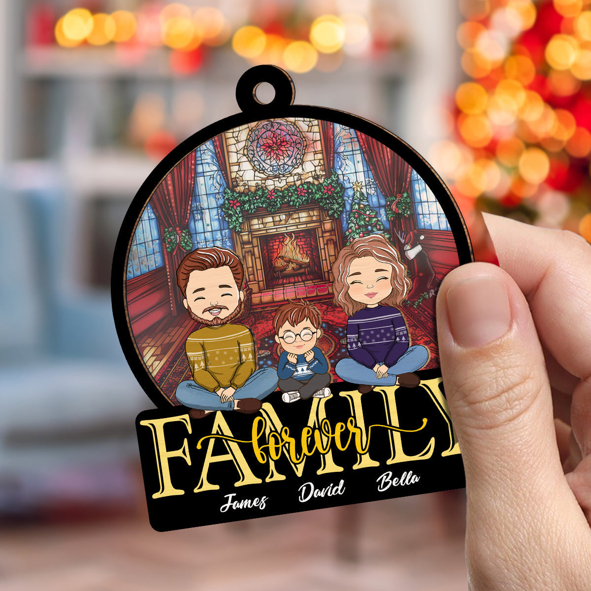 Custom Family Ornament, Christmas Gift for Family Members •  Family Forever - Personalized Suncatcher Ornament