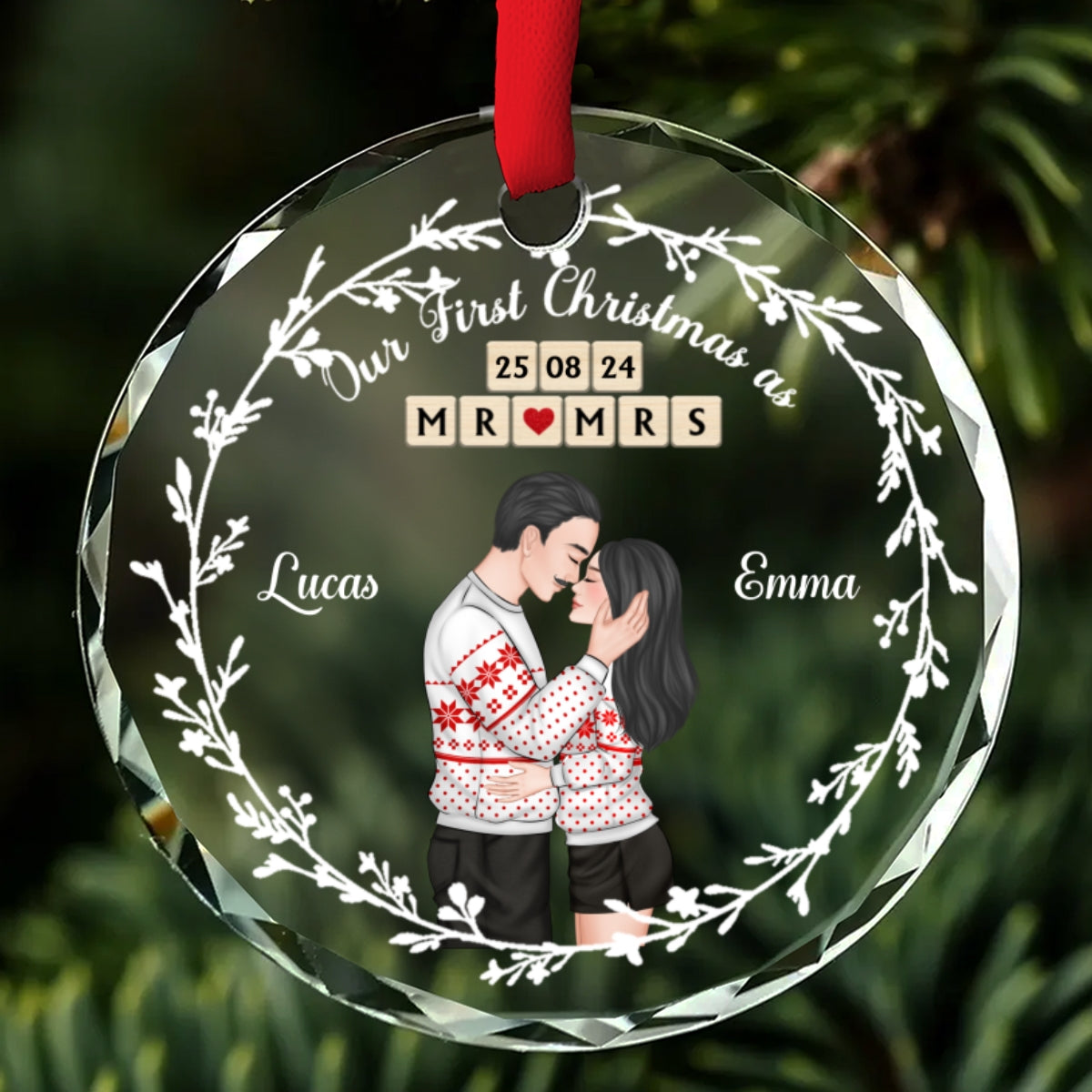 Custom Couple Christmas Ornament, Anniversary Gift •  A Year As Mr And Mrs - Personalized Glass Ornament