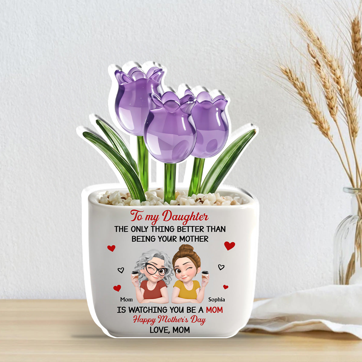 Custom Mother's Day Decor, Gift for Mom & Grandma • Linked Together Cartoon - Personalized Acrylic Plaque