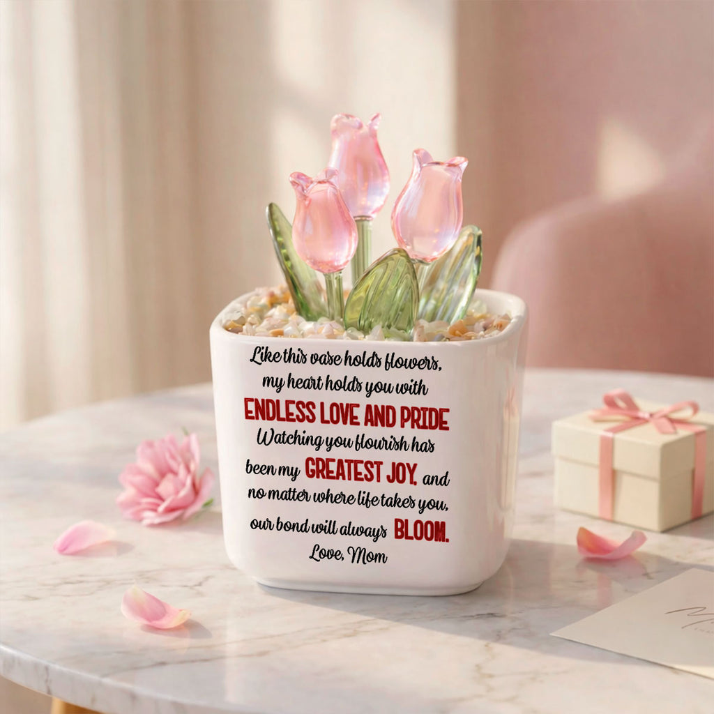 Custom Flower Keepsake, Glass Home Decor Gift for Daughter • Endless Love For You - Personalized Glass Everlasting Tulips