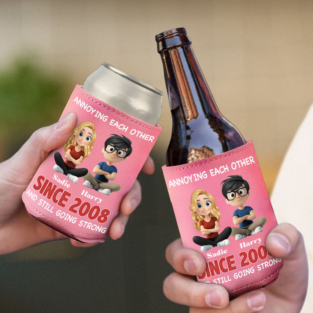 Forever In Love - Personalized Pink Leather Can Cooler Holder