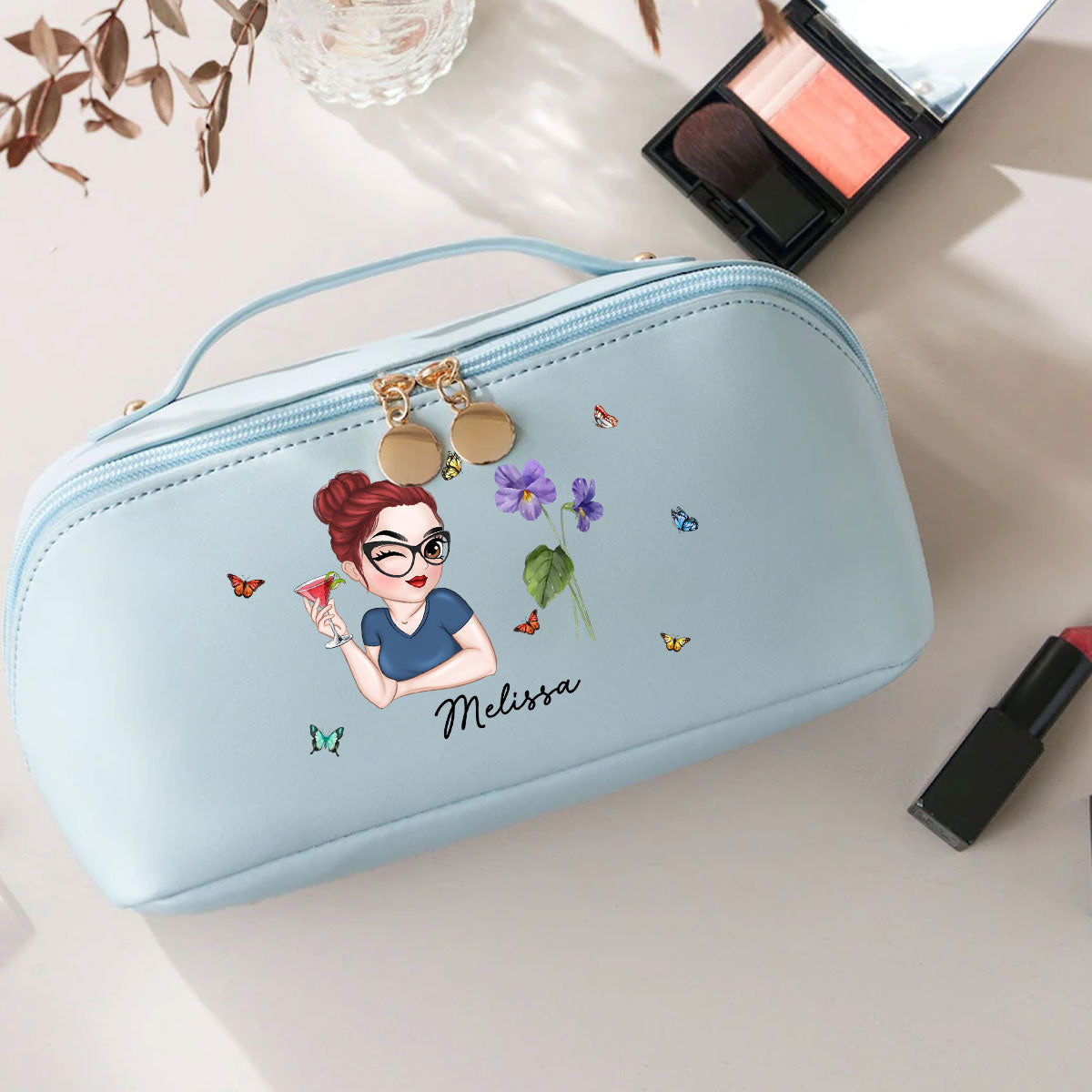 Beautiful Bestie - Personalized Leather Makeup Bag