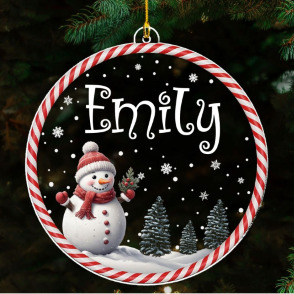 Custom Family Ornament, Christmas Gift for Family Members •  Happy Christmas Snowman - Personalized Acrylic Ornament
