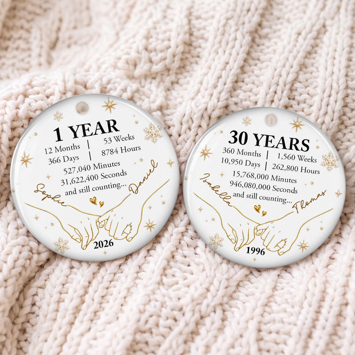 Custom Keepsake Christmas Ornament •  Hand In Hand Until The End - Personalized Ceramic Ornament