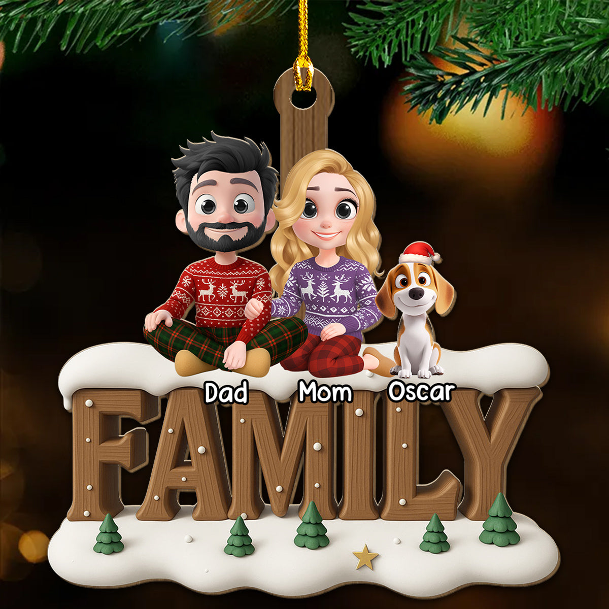Custom Family Ornament, Christmas Gift for Family Members •  Family Bond Now Onwards - Personalized 3D Effect Wood Ornament