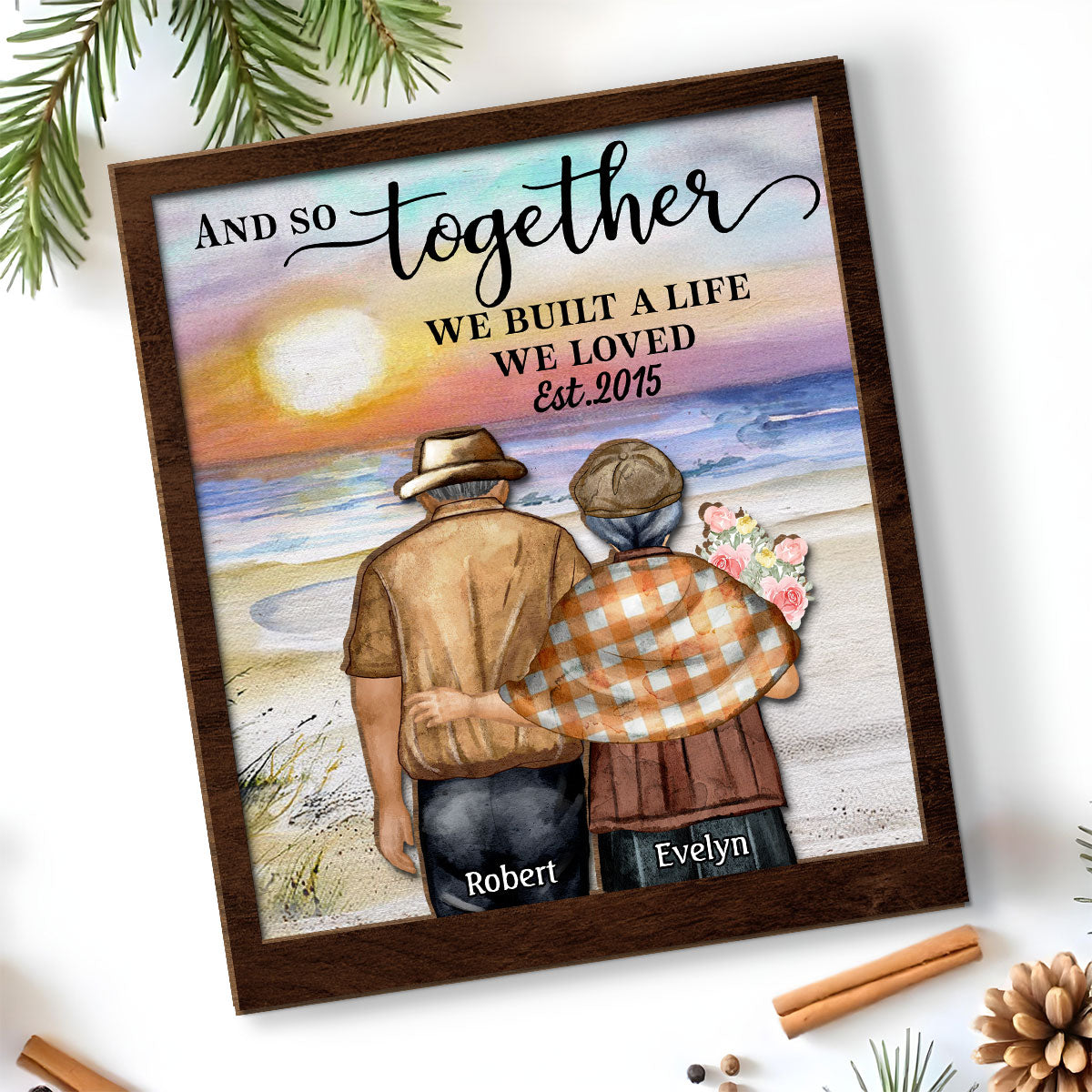 Custom Couple's Decor, Anniversary & Wedding Gift • Love Forever - Personalized 2-Layer Wood Plaque With Flat Base