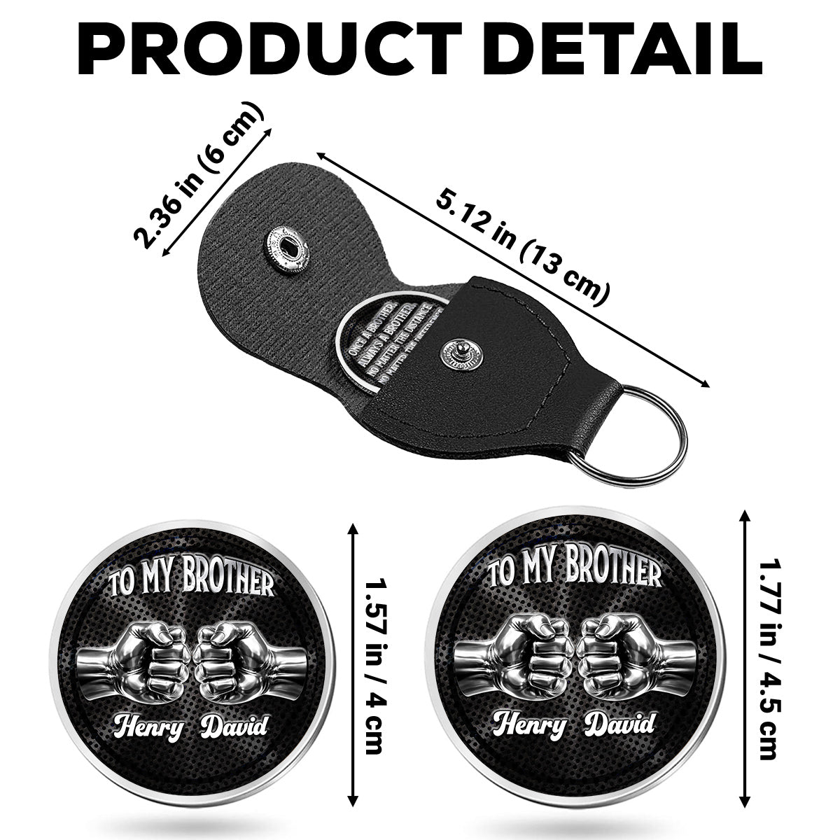 Custom Brother Coin Keychain, Birthday Gift for Family Members • Soulmate Best Friend - Personalized 3D Printing Pocket Hug