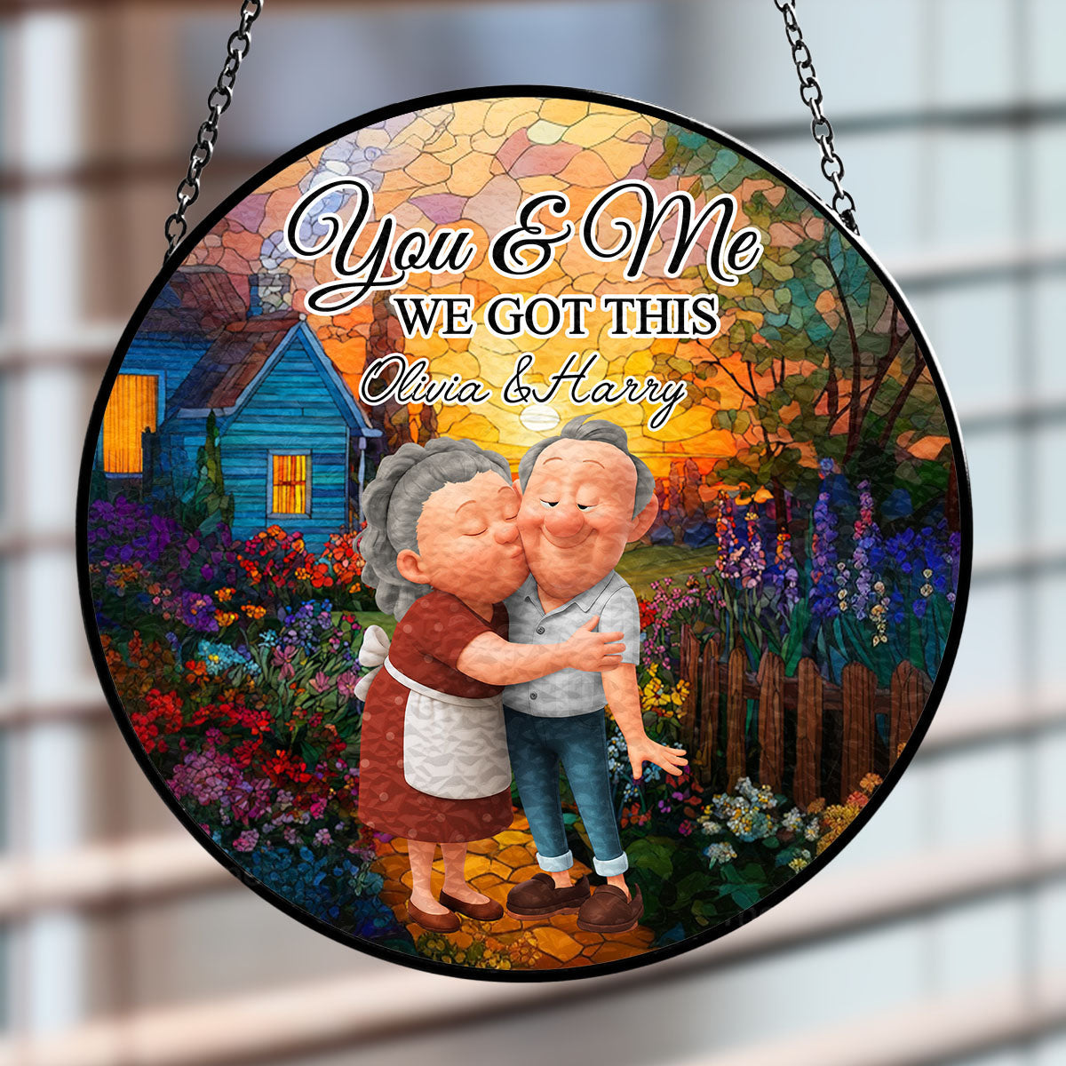 Custom Couple Hanging Decor, Anniversary Valentine's Day Gifts • We Are Together For The Last - Personalized Window Hanging Suncatcher